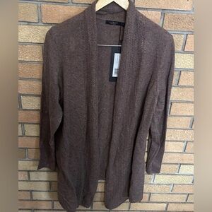 NWT Lusso 100% Cashmere Heather Caramel Open Front Cardigan Sweater Size L